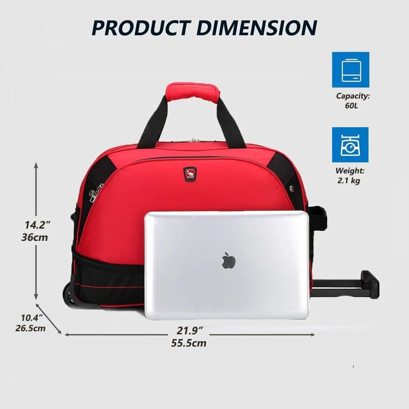 OIWAS Small Rolling Duffle Bag with Wheels, 22 inch Duffel Bag with Wheels Travel Weekend Overnight Carry On Luggage Expandable 50L to 60L Women Men Red - Image 5